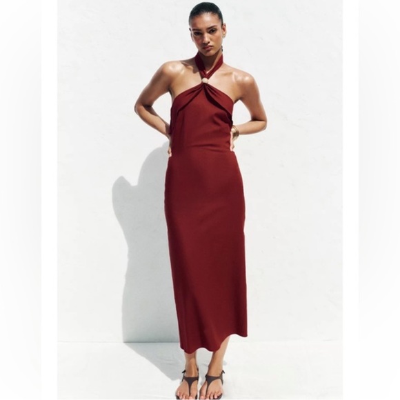 Zara Dresses & Skirts - Zara NWT linen blend halter midi dress red 3379/723